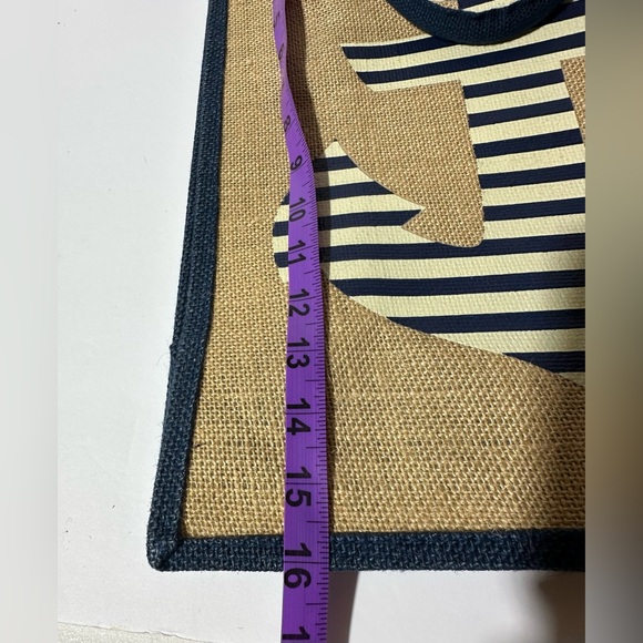Burlap and Canvas Nautical Navy and white striped Anchor tote bag - Picture 6 of 7